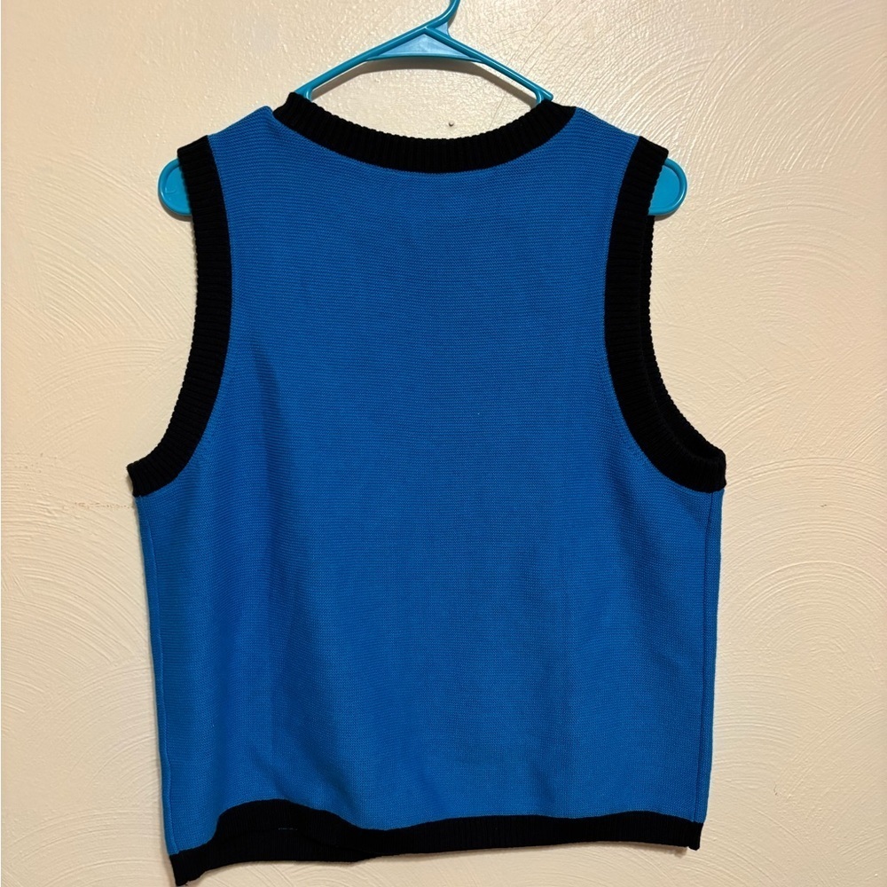 Talbots Petite XL Blue Black Sleeveless Knit Sweater Vest NWT - Picture 9 of 9